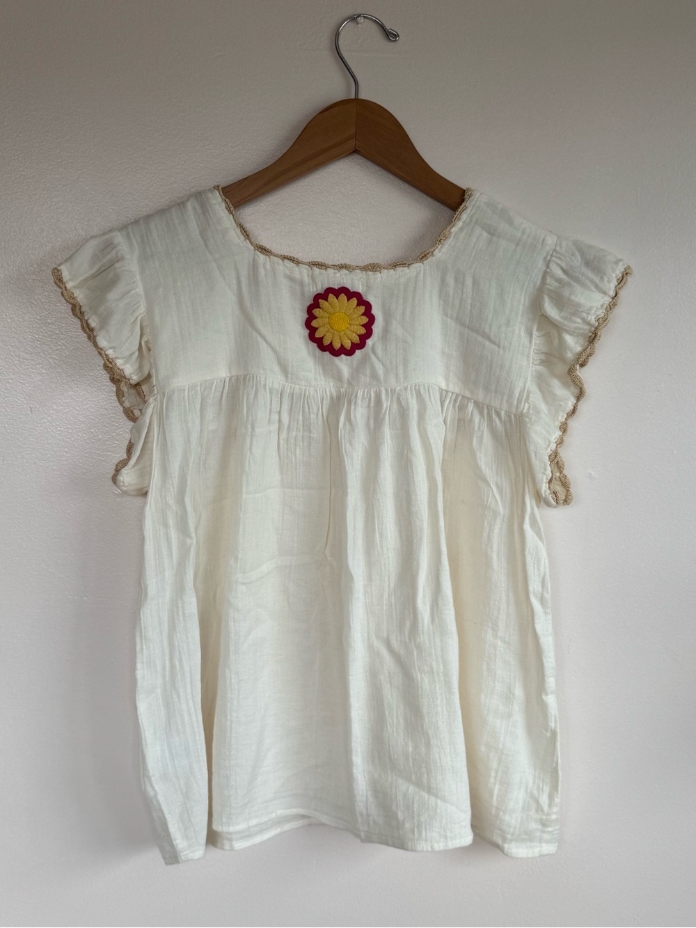 THML Boho Mexican Floral Embroidered Gauze Square Neck Cotton Top Cream - Medium - Picture 9 of 13